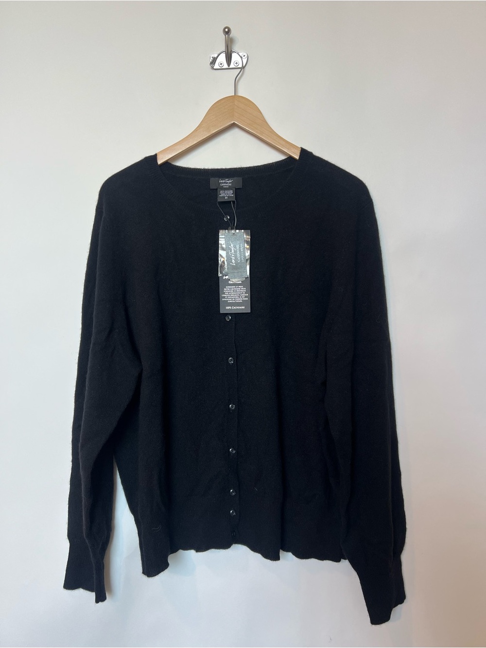 Lord & Taylor black 100% cashmere cardigan sweater 3X *Flaws